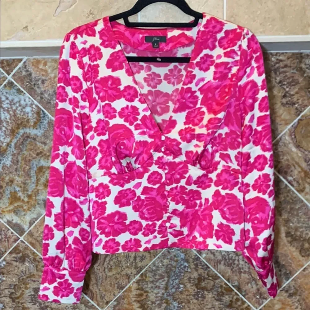 J.Crew Women's Deep V-Neck Long Sleeve Button-Front Top in Shaded Floral Size 8